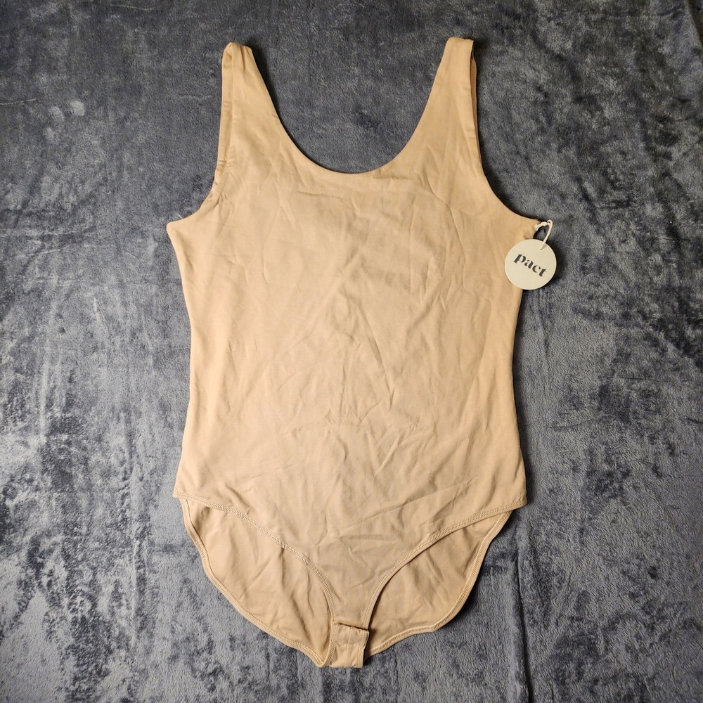 Pact Organic Cotton Bodysuit Tan Beige Scoop Neck XXL NWT